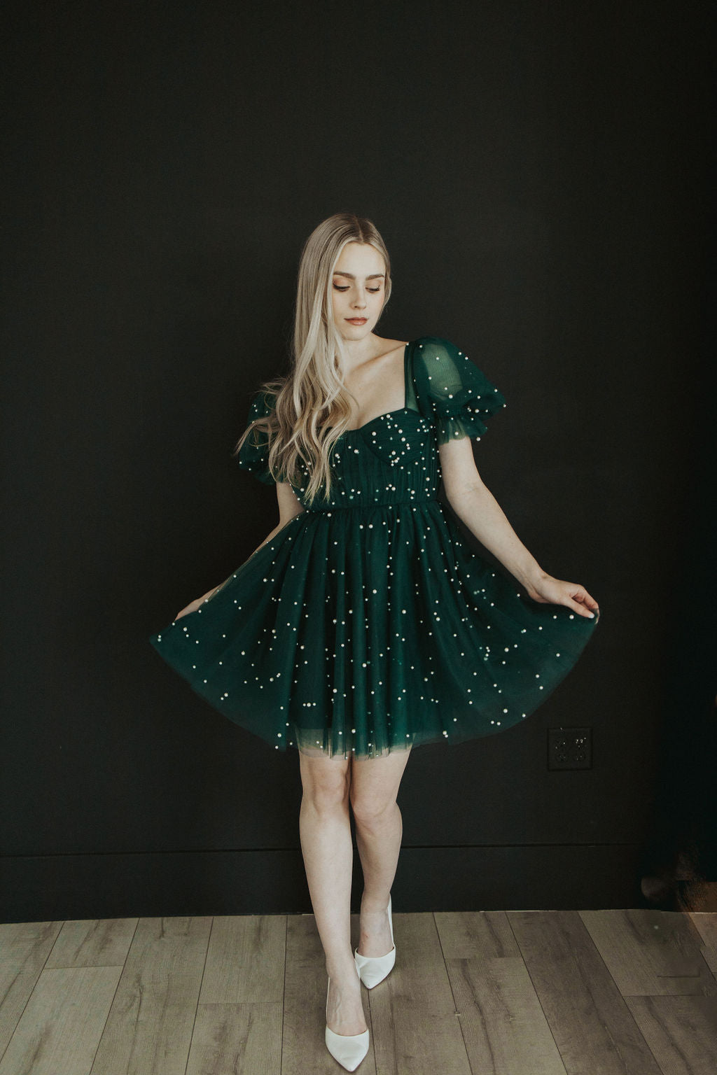 Pearl Mini Dress Forest Green