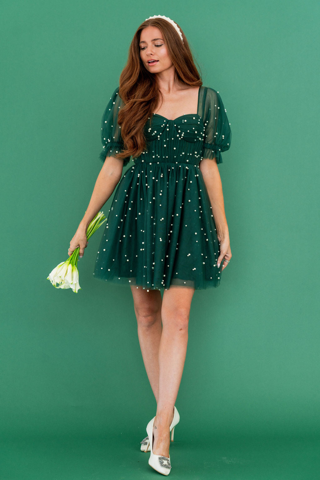 Pearl Mini Dress Forest Green Ava Gowns - Main Image