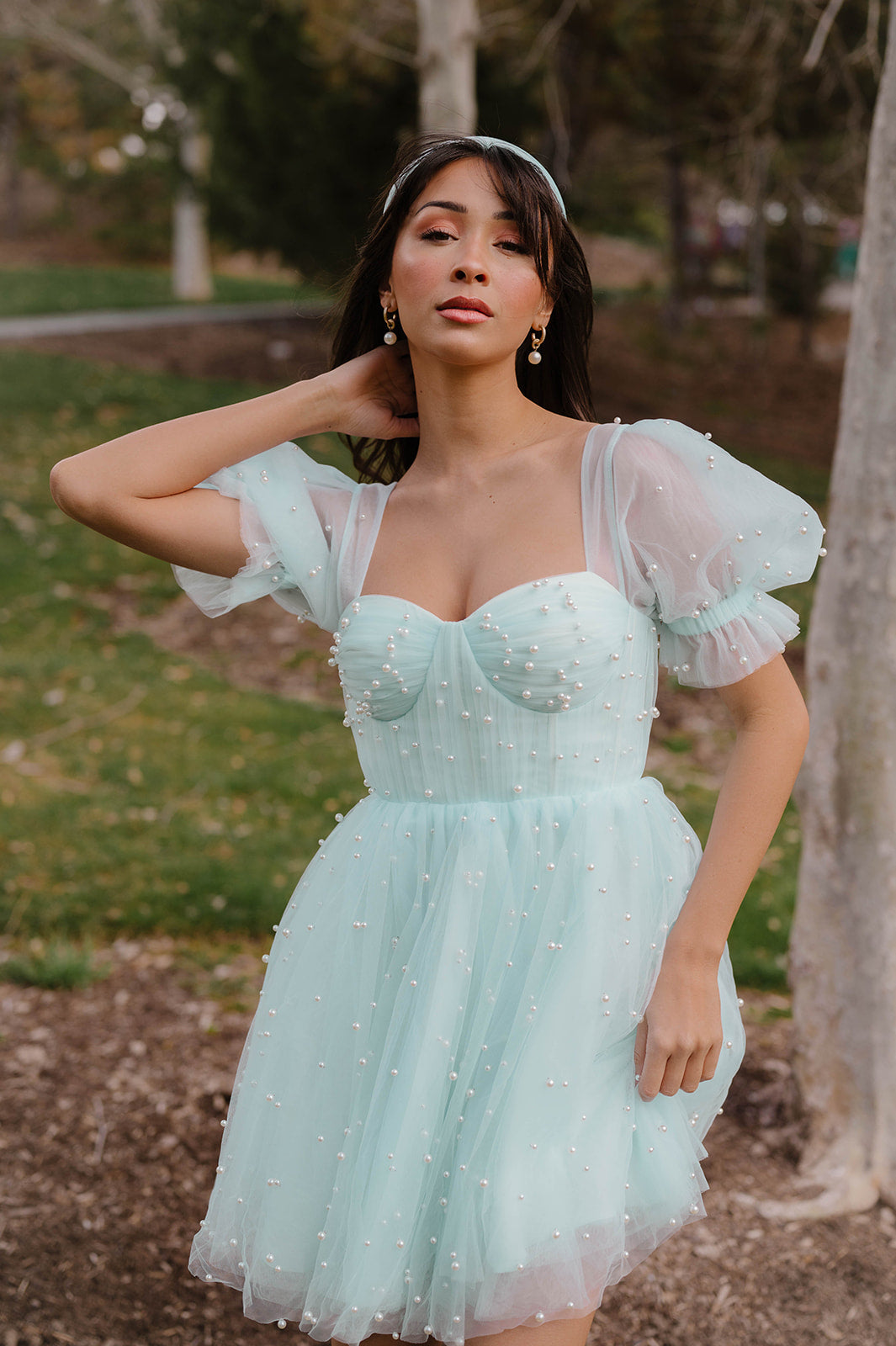 Pearl Mini Dress - Mint Green | Ava Gowns