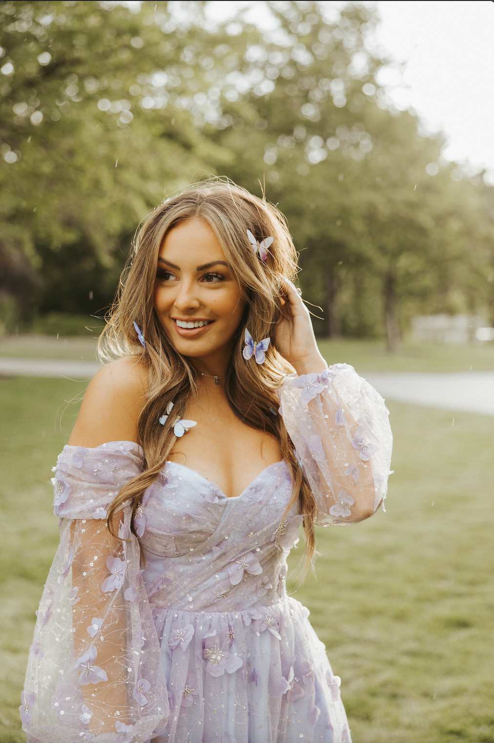 Purple dress 2025 with butterflies