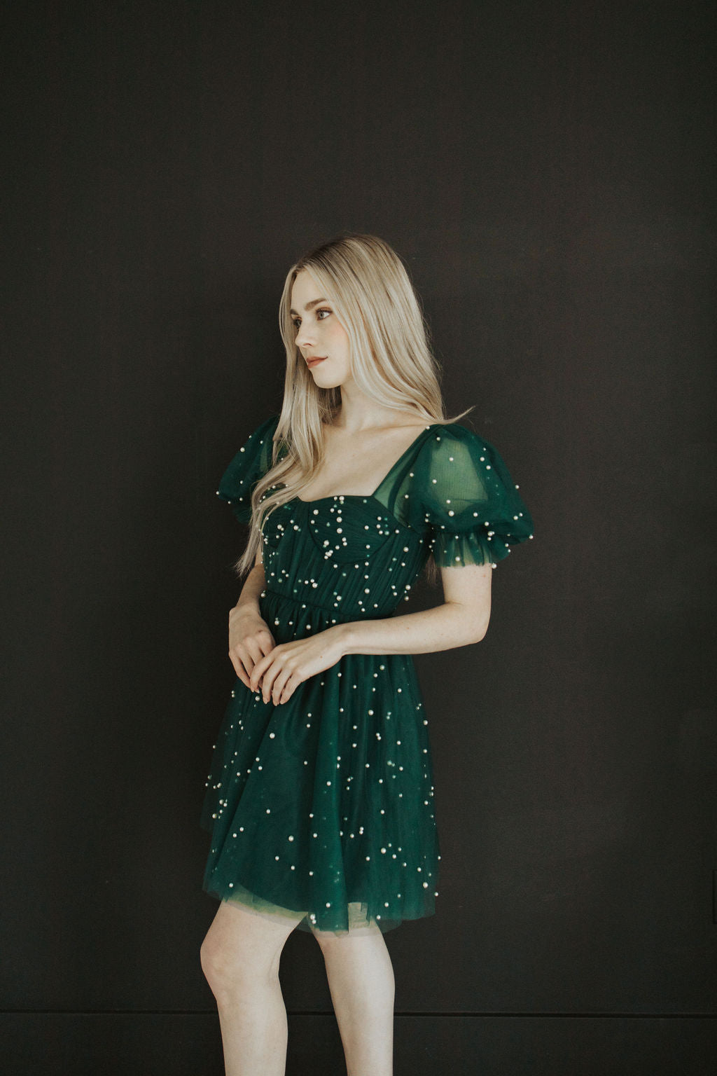 Pearl Mini Dress - Forest Green