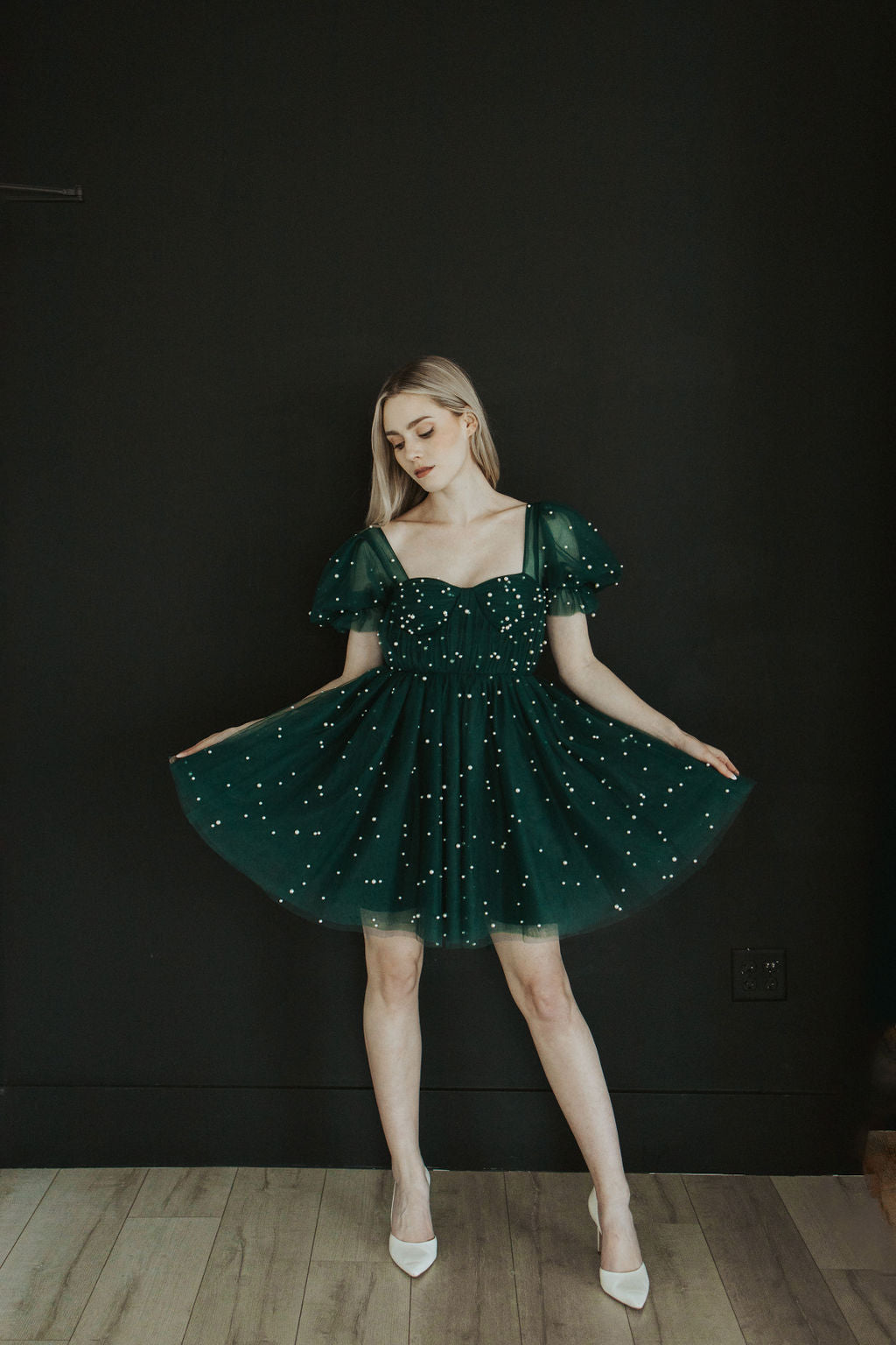 Pearl Mini Dress - Forest Green
