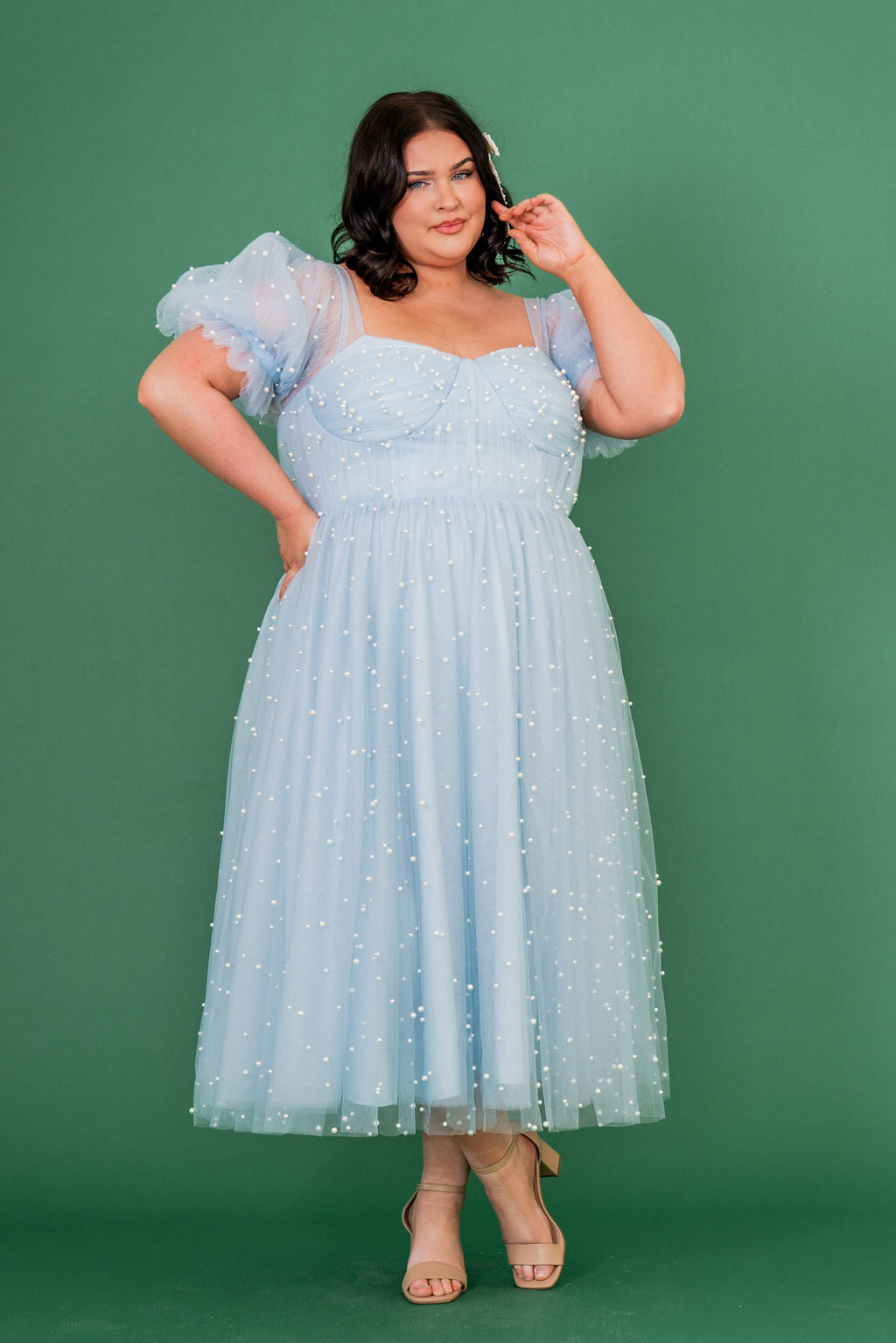 Pearl Midi Dress - Light Blue