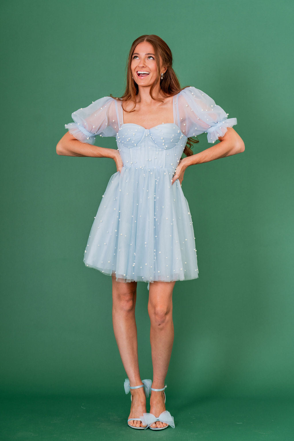 Pearl Mini Dress - Light Blue