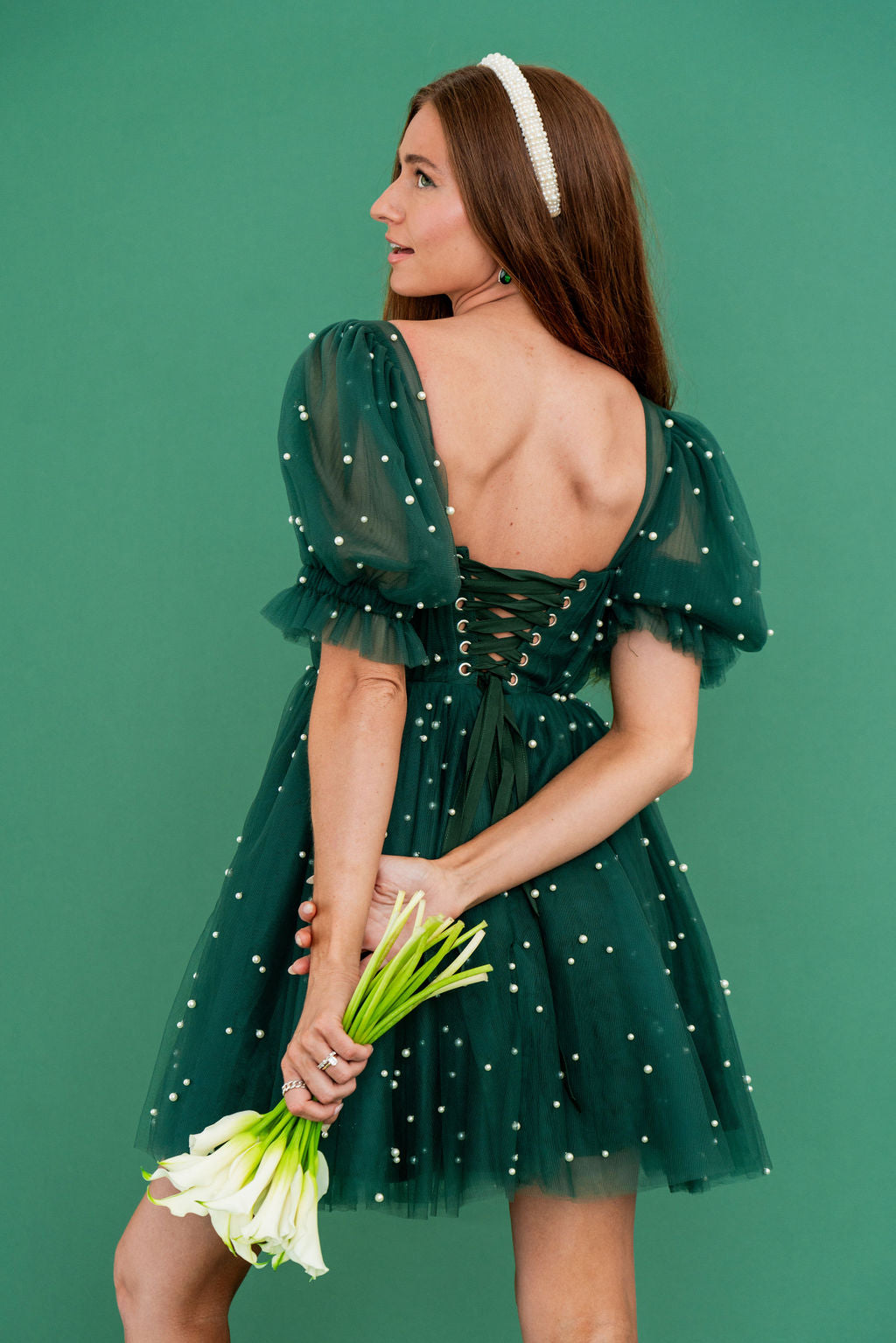 Pearl Mini Dress - Forest Green