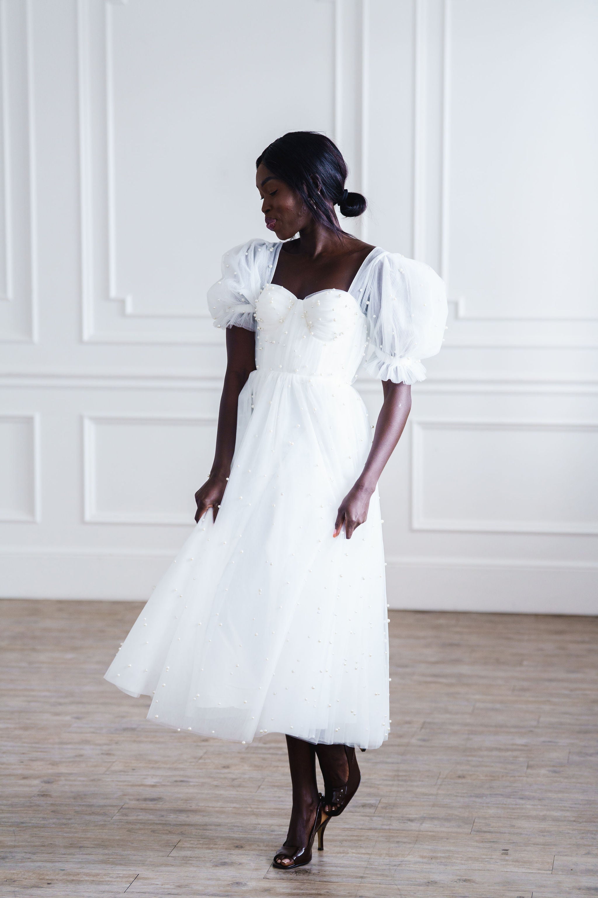 Pearl Midi Dress - White | Ava Gowns