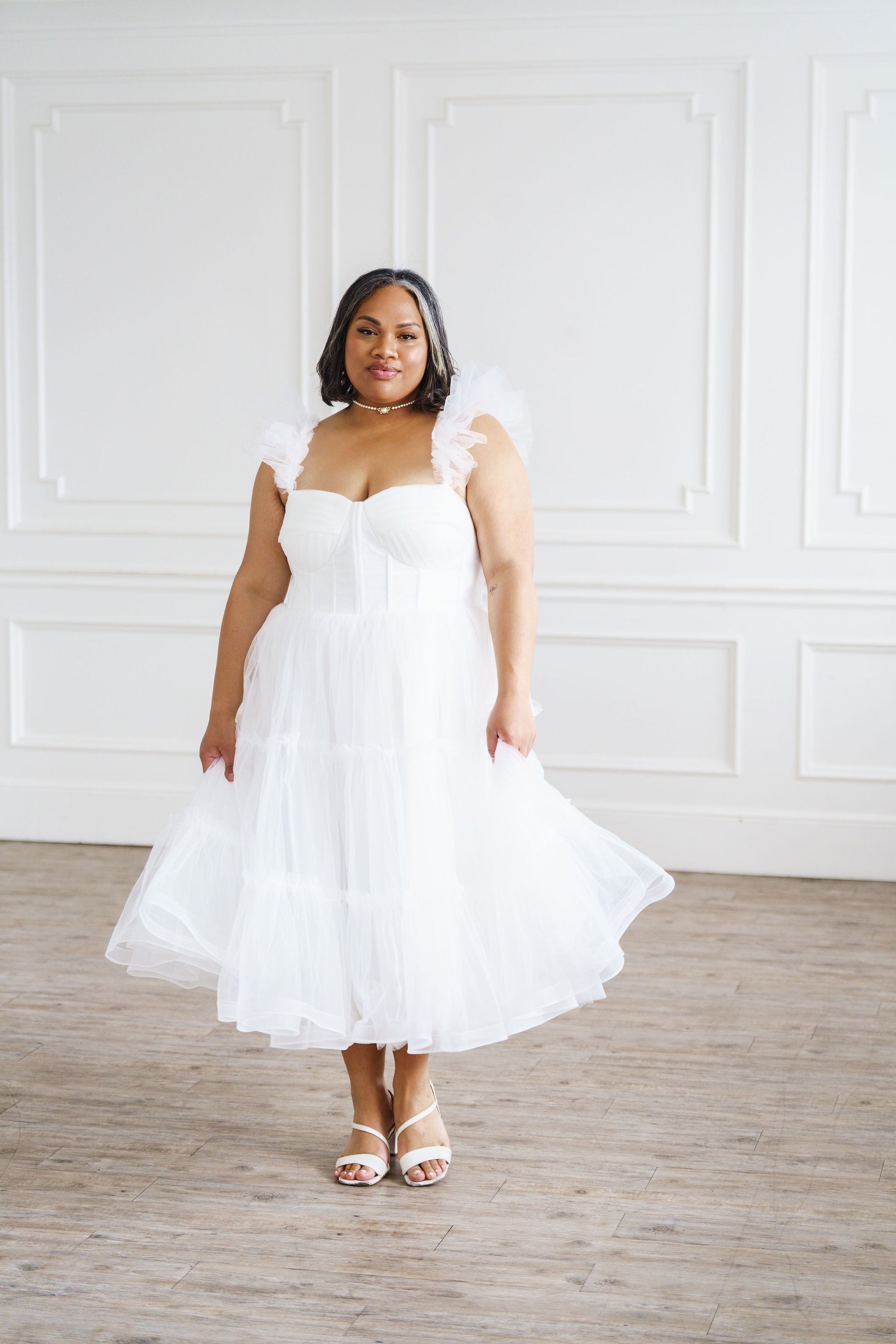 Pearl Midi Dress - White | Ava Gowns