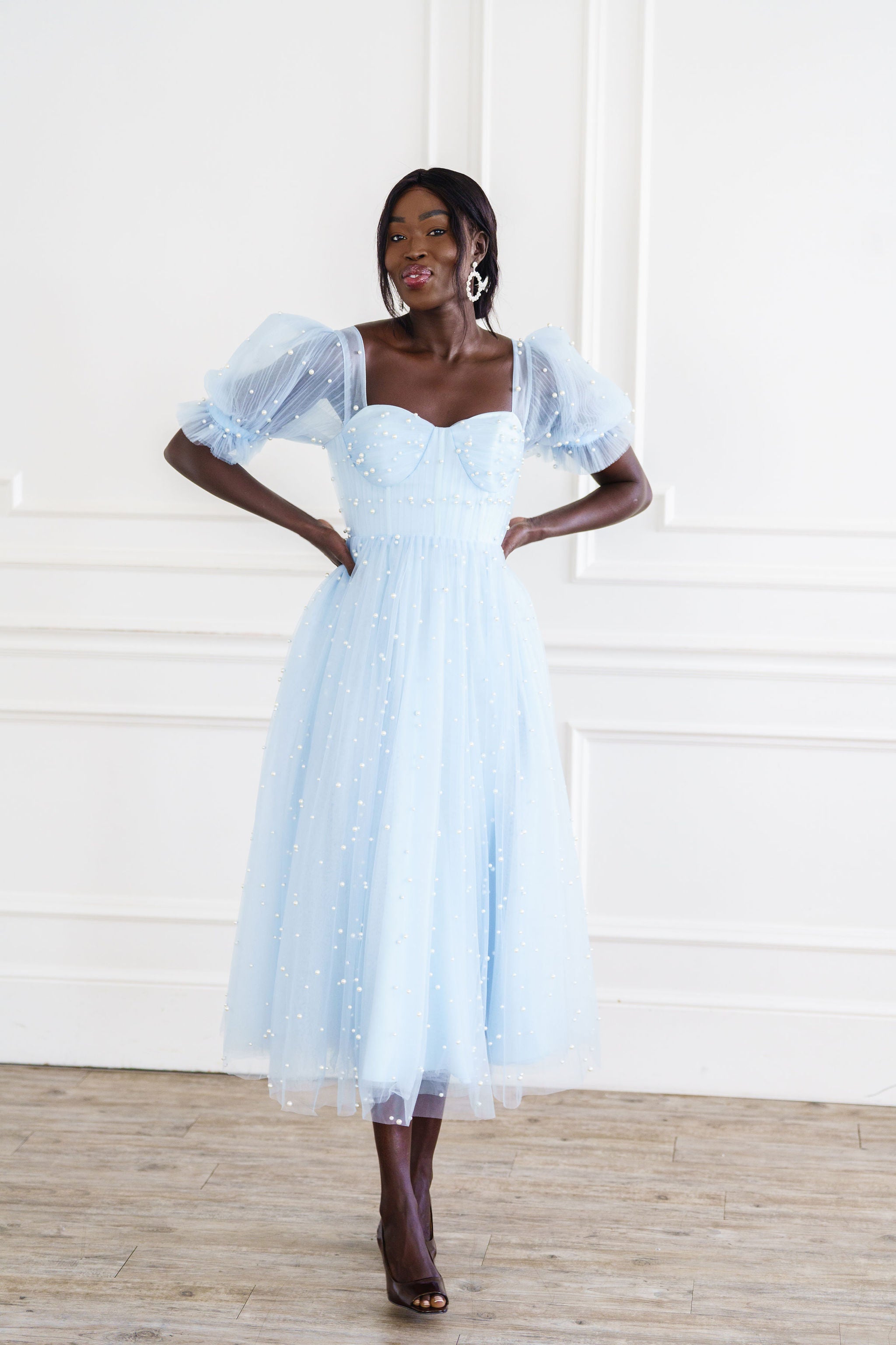 Pearl Midi Dress - Light Blue Fierce Pearl Midi Dress - Light Blue Fierce