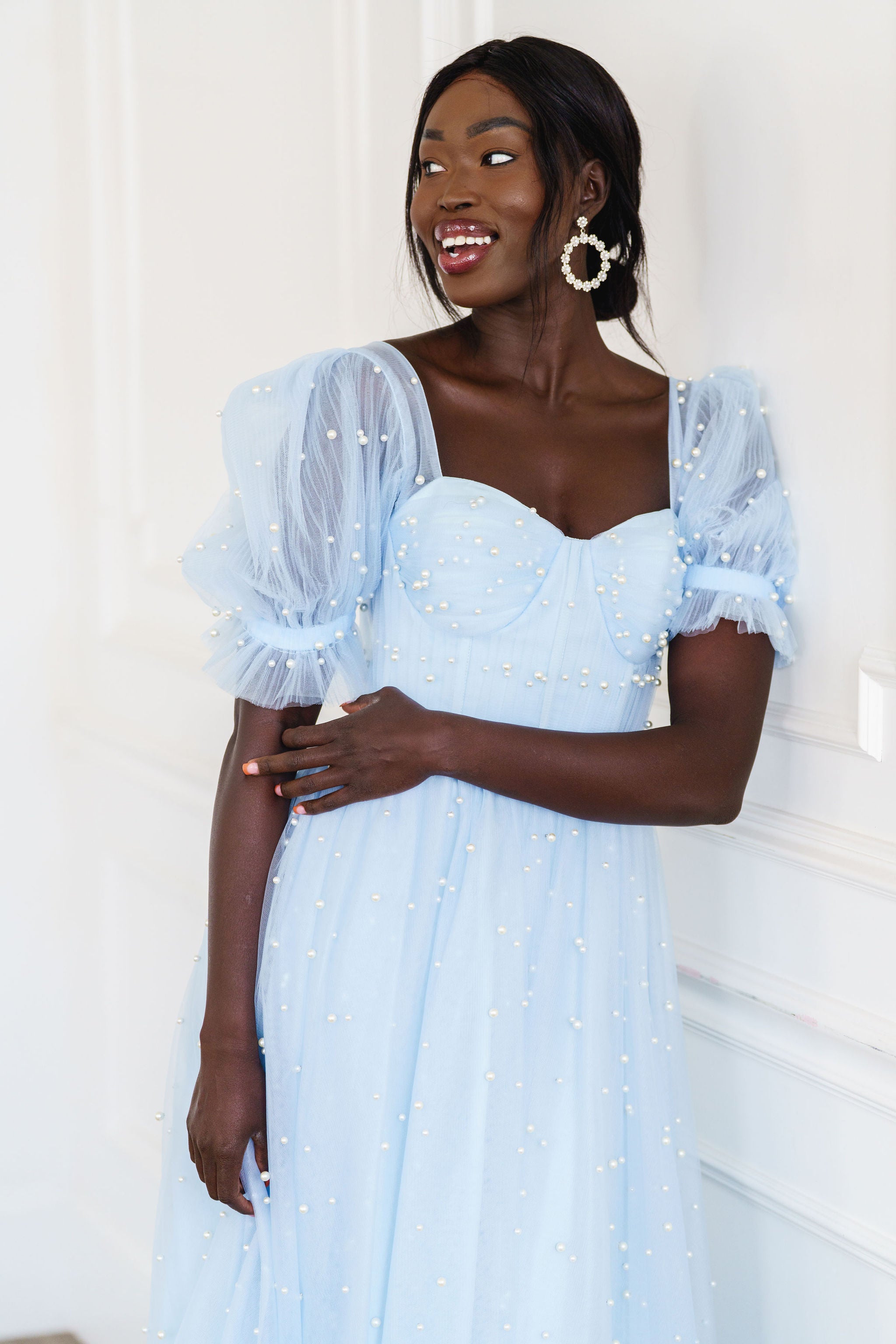 Pearl Midi Dress - Light Blue | Ava Gowns