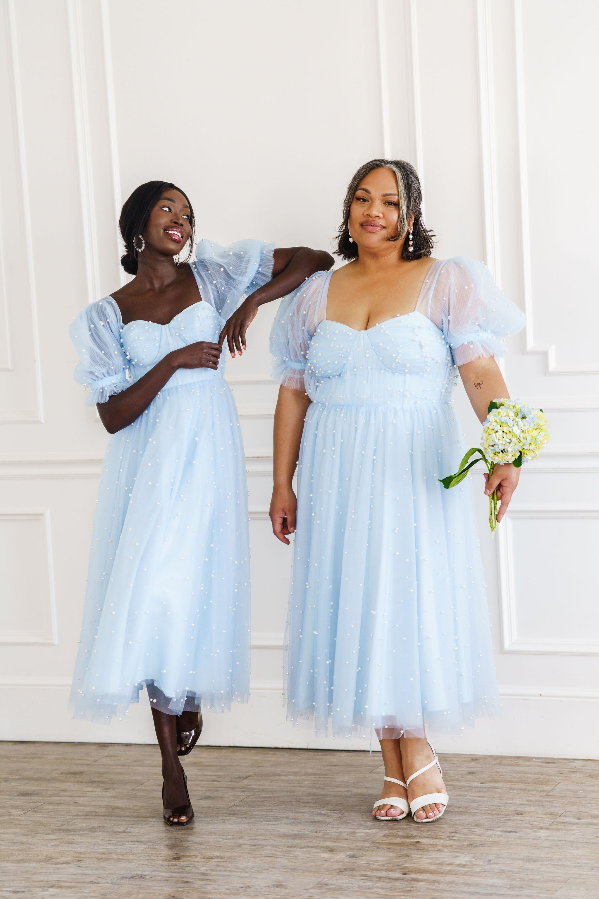 Pearl Midi Dress - Light Blue | Ava Gowns