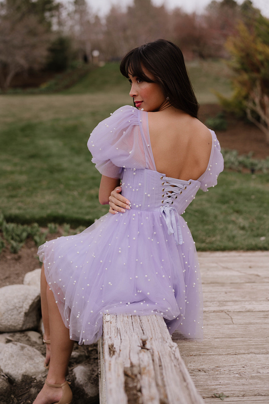 purple pearl dress Lilac Ankle Length Pearl Tulle V-Back Wedding Flower Girl Pageant Birthday Princess Holiday Summer Easter Spring Ball Gown Toddler Junior